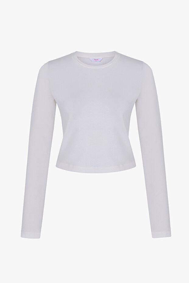 Cotton Ecru Crew Neck Top