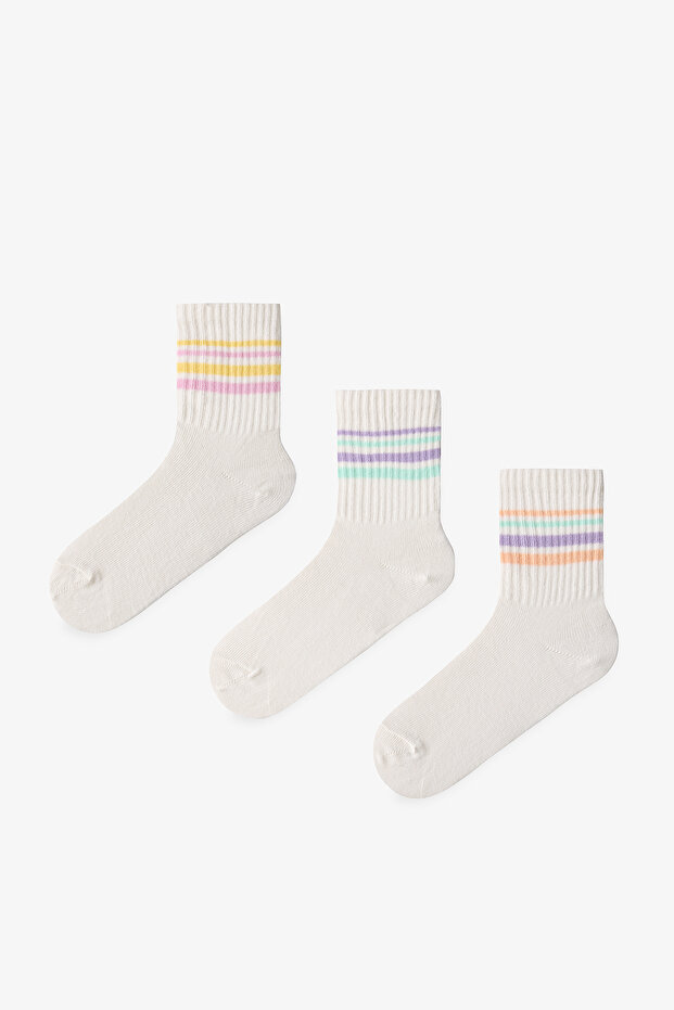 Girl's Marsmelov Posh Striped Cotton 3-Pair Socks