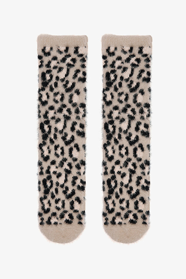 Light Beige Leopard Patterned Home Shoes