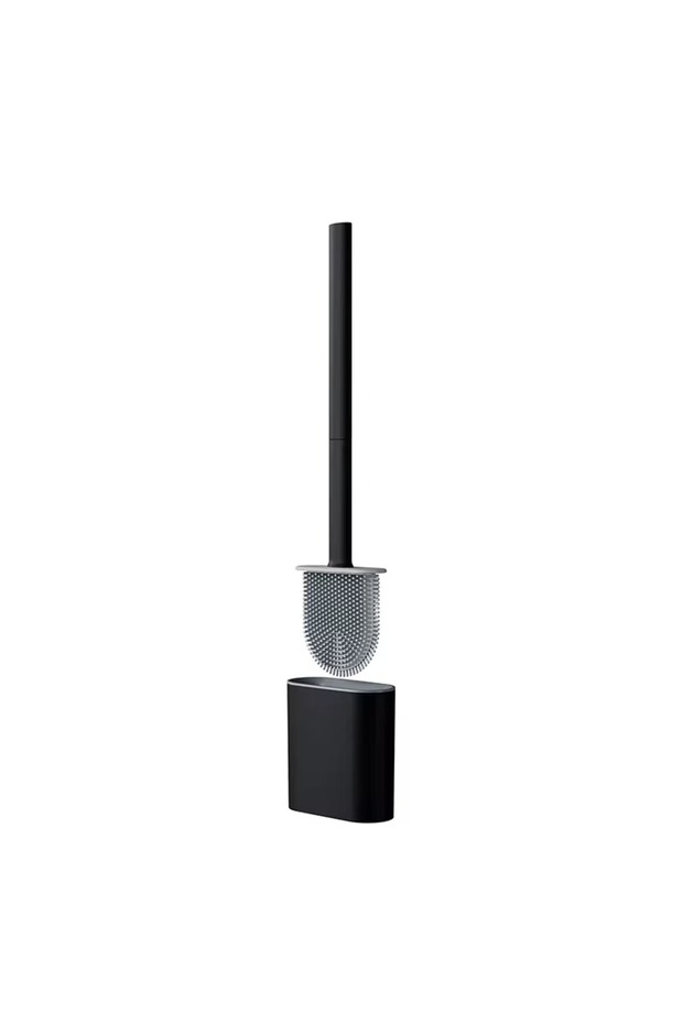Black 1PC Black Wall Mounted Toilet Brush Silicone Flat Brush Head Toilet Brush Cleaner Brush Set To