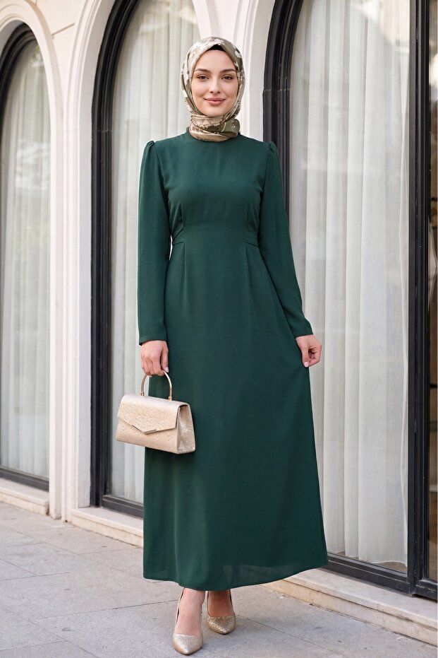 Hakim Collar Waist Tie Dress -Emerald