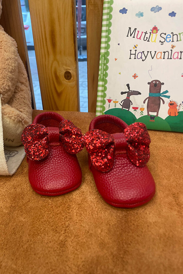 Adele Genuine Leather Baby Girl Moccasin Red