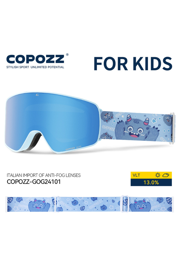 Blue COPOZZ Children Magnetic Ski Goggles Cartoon Winter Anti-Fog Outdoor Windproof Professional UV4