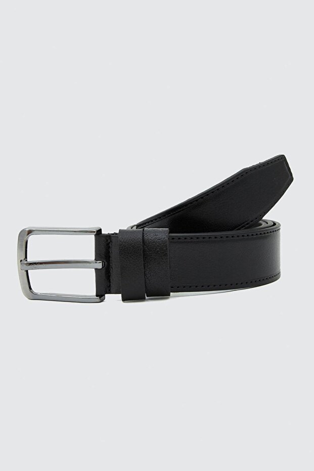 Genuine Buffalo Leather Stitched Printed Men's Jeans Belt Black