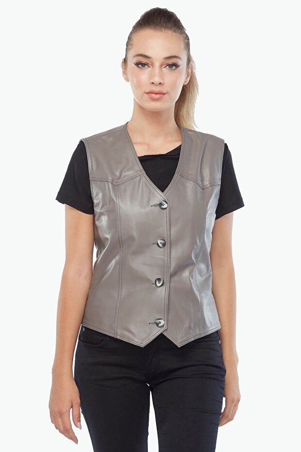 Genuine Leather Women's Leather Vest Taupe