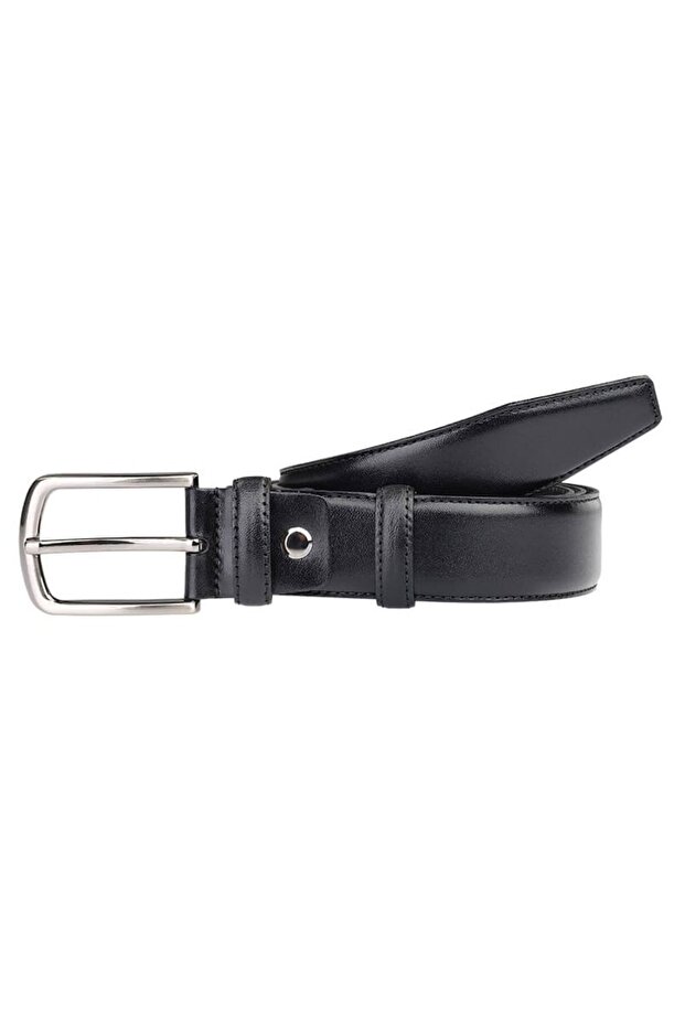 Battal Black Stitched Men's Leather Belt