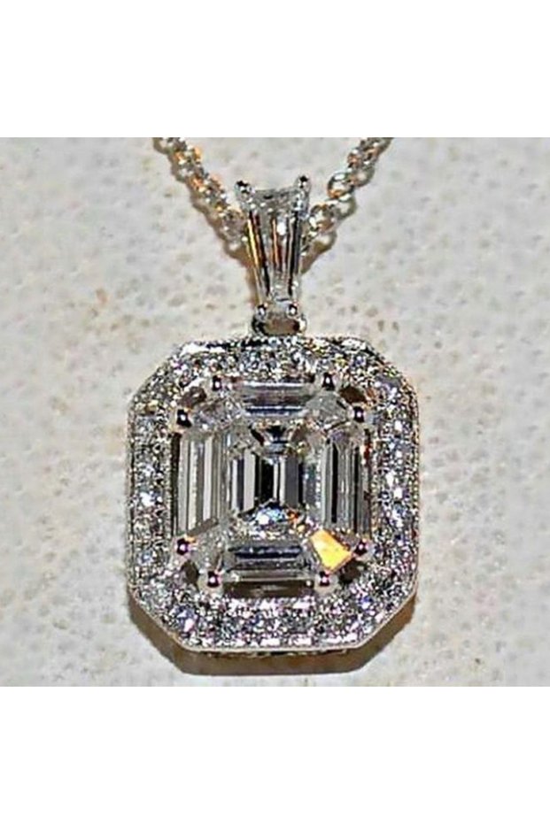 XL489 Huitan Luxury Asscher Cut Cubic Zirconia Pendant Necklace Women Simple and Elegant Female Neck