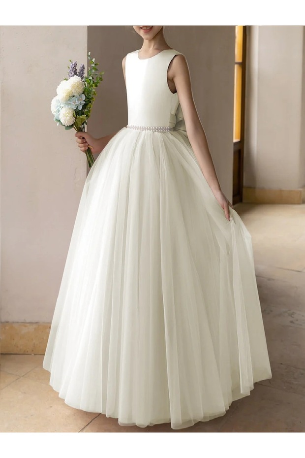 Pearl and Satin Bow Tulle Ball Gown/Princess Dress