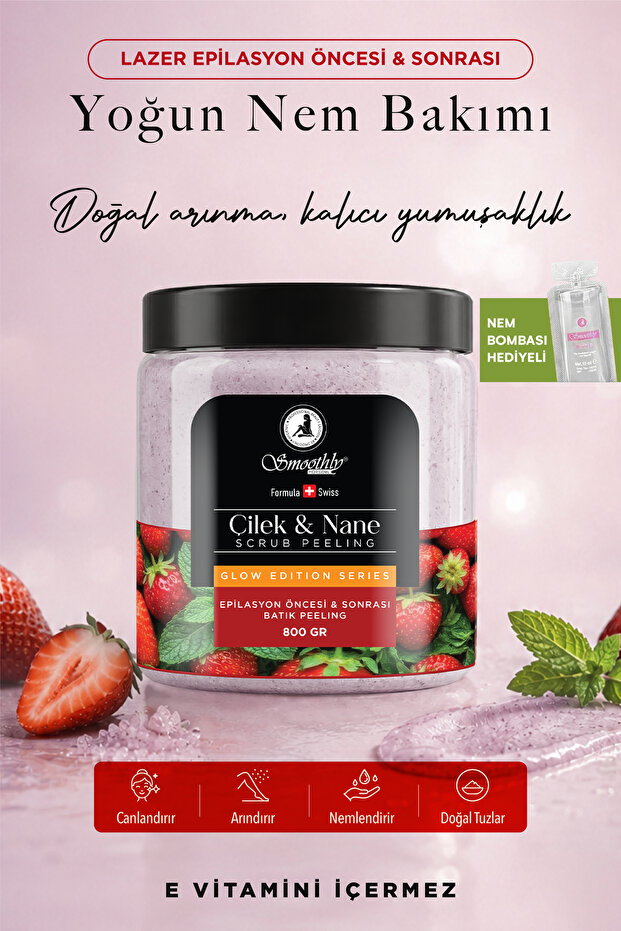 Strawberry Mint Flavored Anti-Ingrown Hair Body Peeling 800 gr Vitamin E Free
