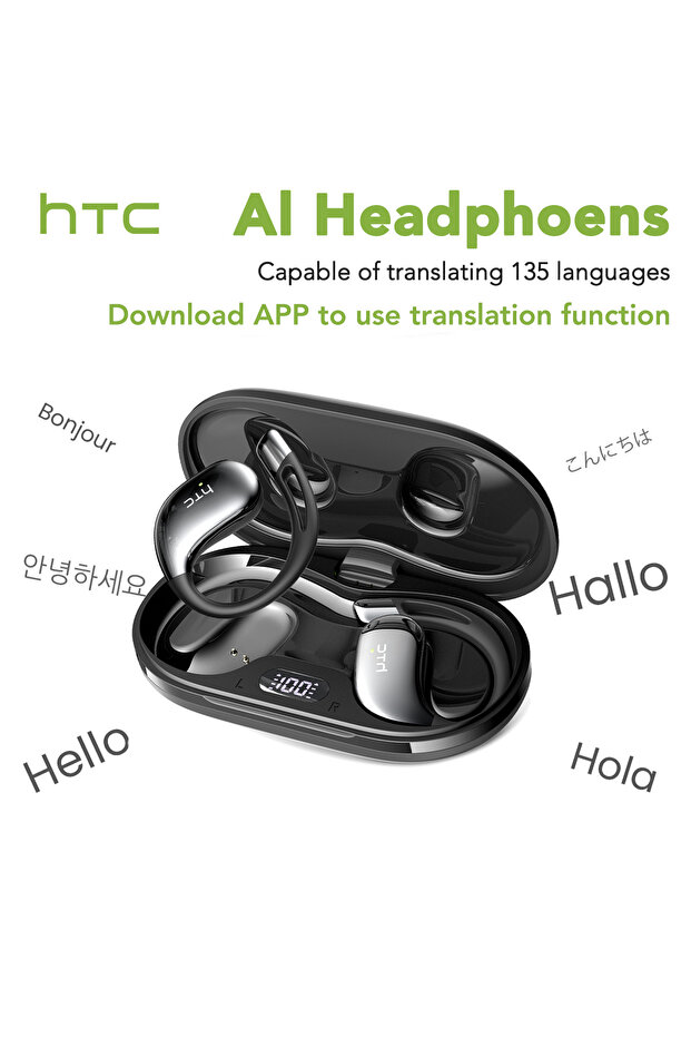 black AI 【HTC NE57】 Bluetooth V6.0 Earphones AI Translator Earbuds OWS Sport Wireless Headphones Com
