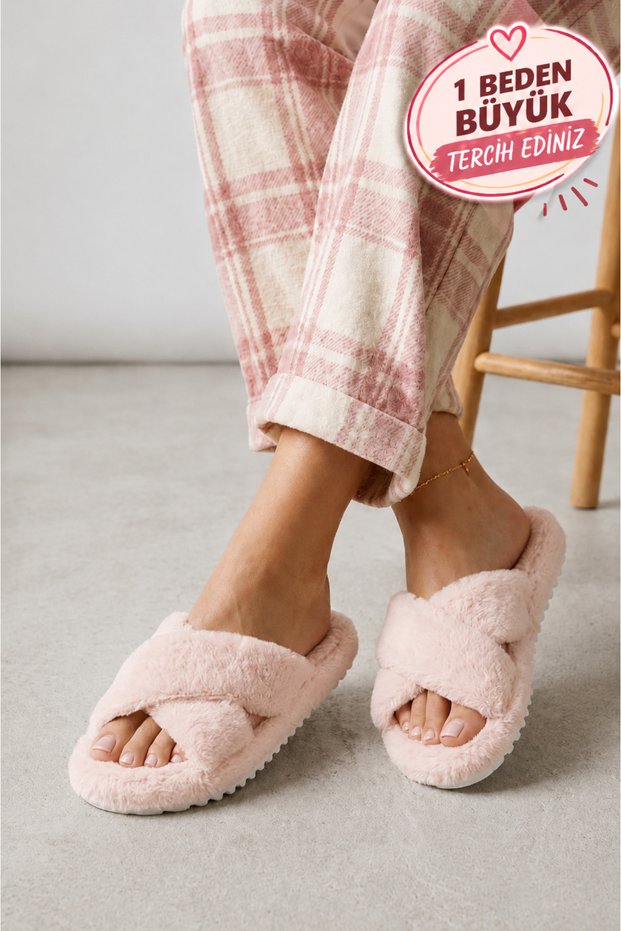 Women's Plush House Slippers with Cross Straps, Soft Furry Dowry Bundle Bridal Slippers