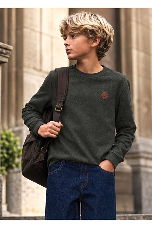 Sustainable Dark Green Spring Season Boys' Thin Sweatshirt