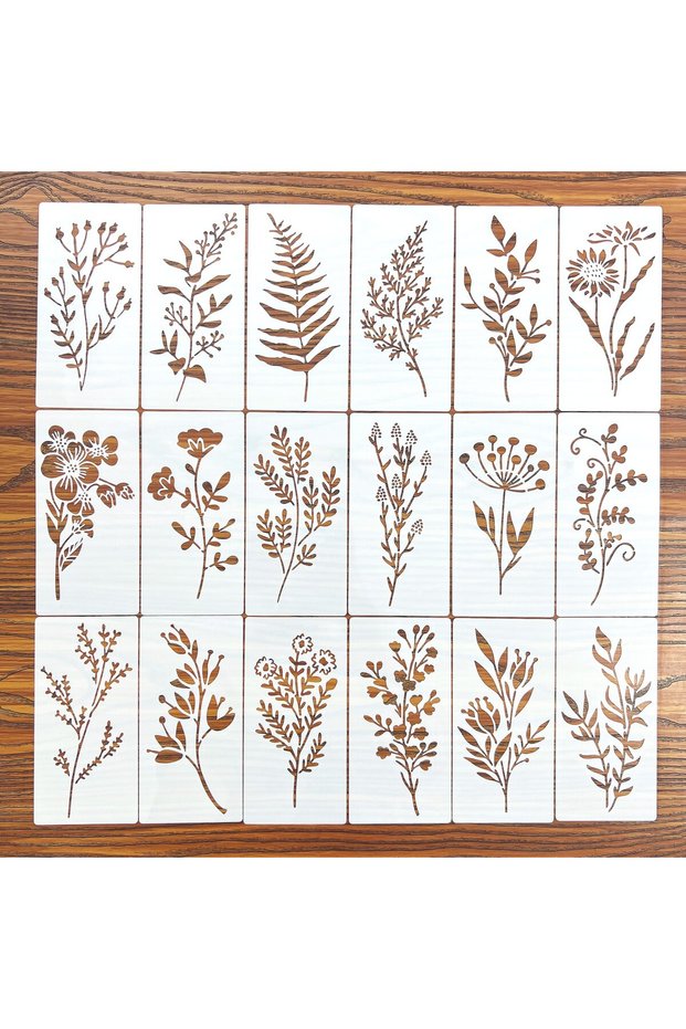 18pcs 18pcs DIY Floral Painting Stencils, Reusable Plastic Templates for Wood, Fabric, Paper - Craft
