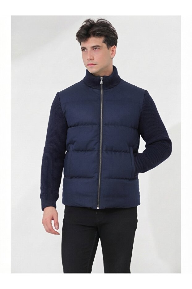 Men's coat men's puffer coat with knit detail