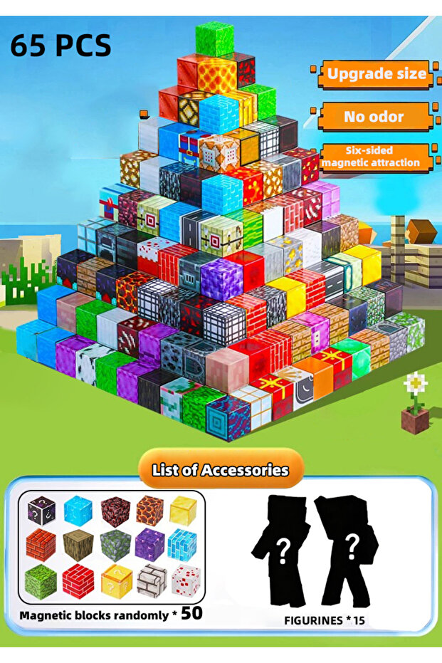 65PCS Magnetic World Building Dolls Magnetic Building Blocks Various-shaped Children's Educational M