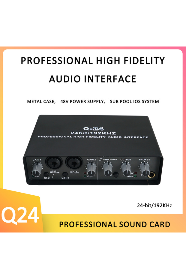 Q24 Q24 Audio Interface Professional Sound Card with Monitoring Electric Guitar Live Recording For