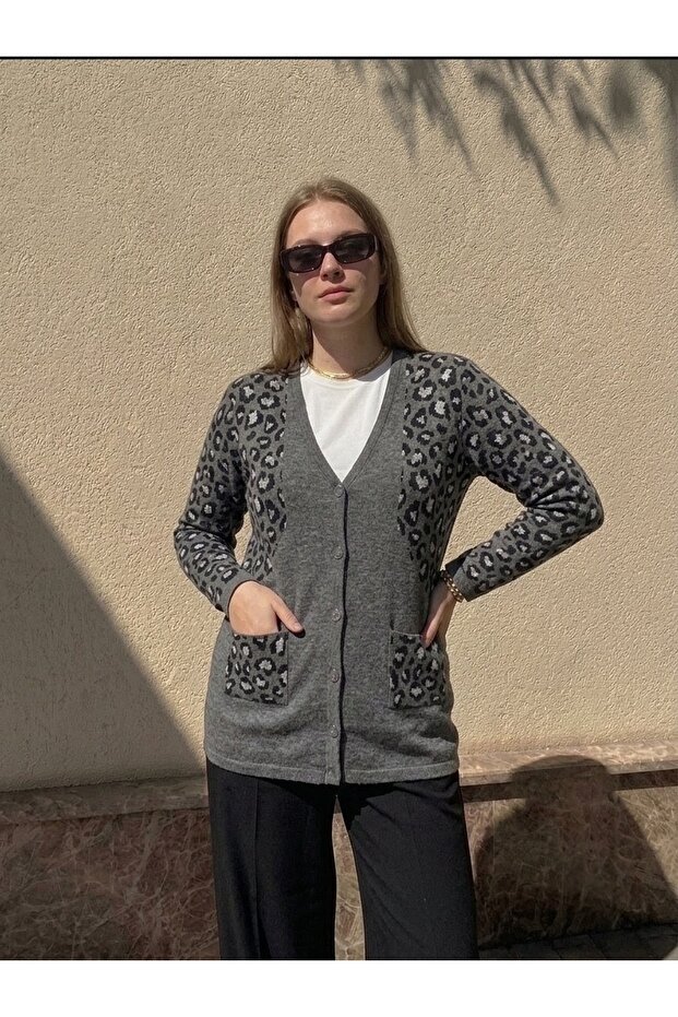 Silvery Leopard Print Classic Buttoned Jacket