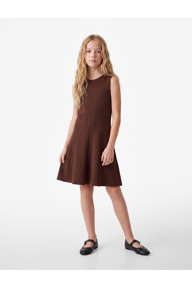 Cotton Slim Fit A-Line Crew Neck Sleeveless Dress