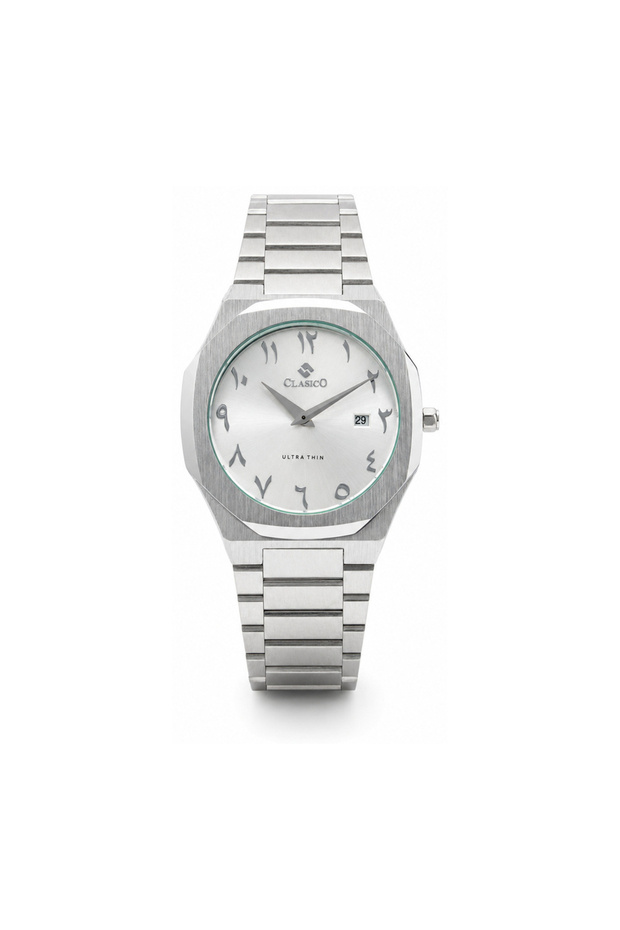 C1 AR Men’s Ultra-Thin Octagonal Stainless Steel Watch Arabic Edition – Silver Case