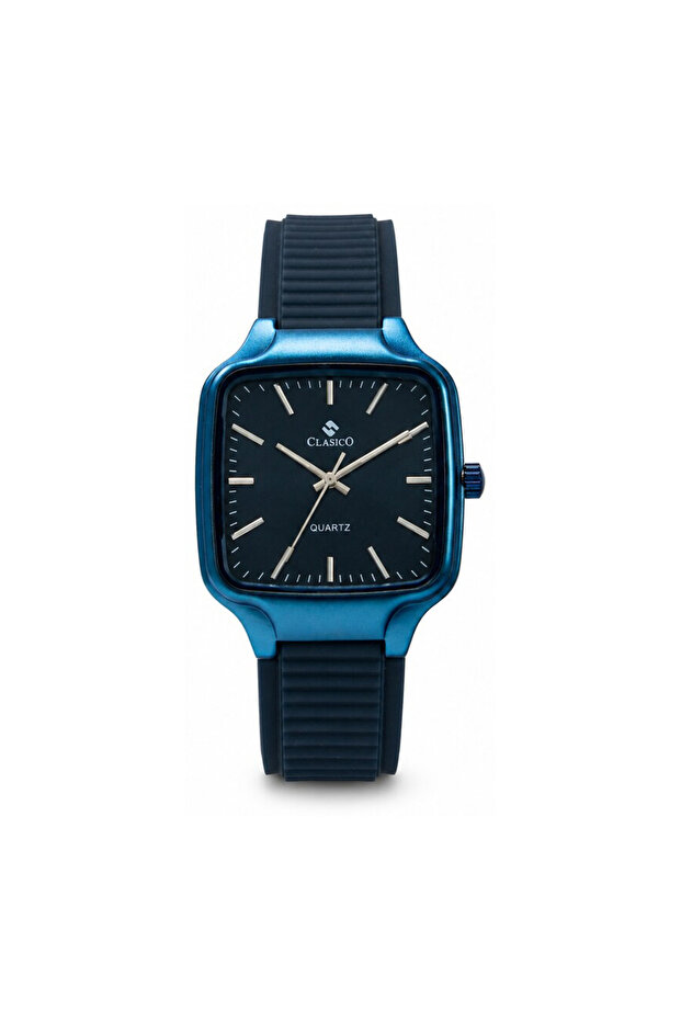Sleek Men’s Analog Watch – Square Dial, Japanese Elite Y121 Quartz Movement, Silicone Strap & Stainless Steel Case Back – Blue Case