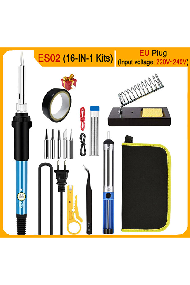 EU Plug-220V-A NEW Electric Soldering Iron 19-IN-1 60W Adjustable Temperature Replaceable Soldering