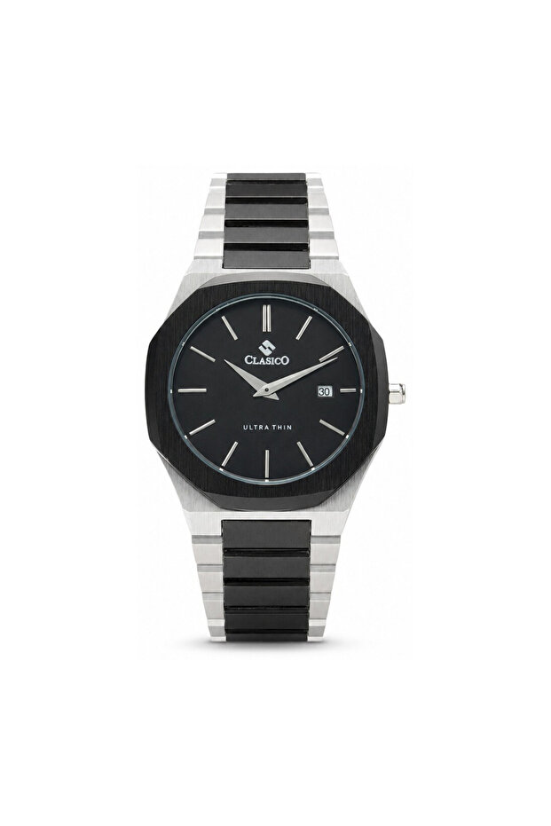 C1 Men’s Ultra-Thin Octagonal Stainless Steel Watch – Black/Silver Case