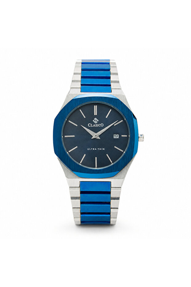 C1 Men’s Ultra-Thin Octagonal Stainless Steel Watch – Blue/Silver Case
