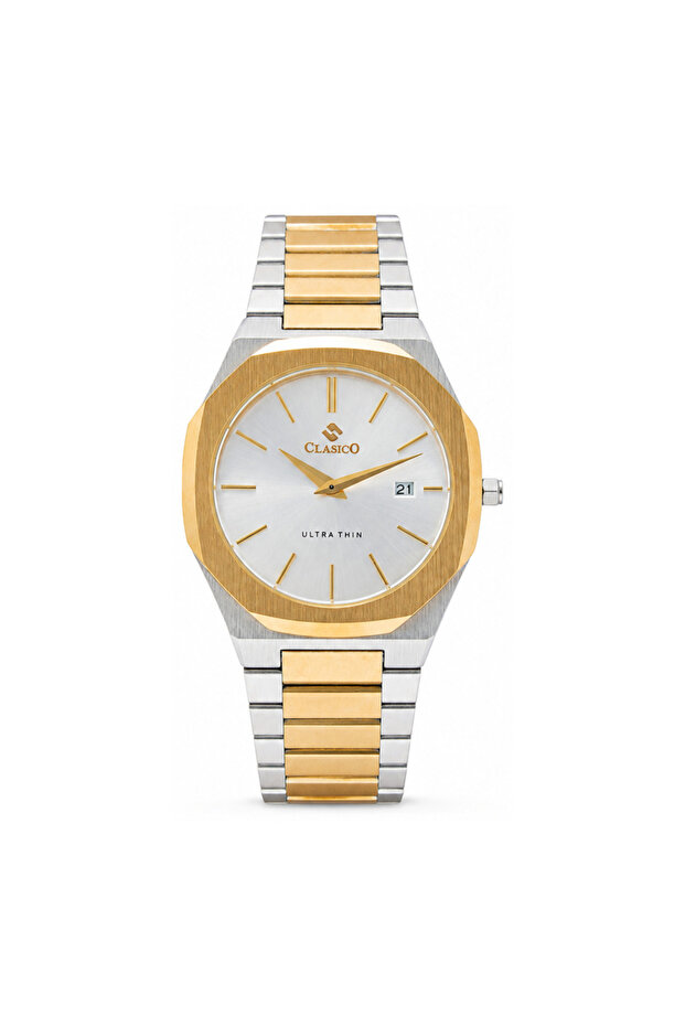 C1 Men’s Ultra-Thin Octagonal Stainless Steel Watch – Gold/Silver Case