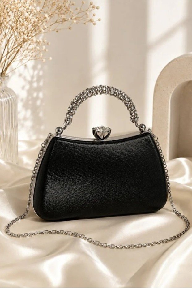 Evening Dress Bag Black Stone Handle Evening Dress Bag Handbag/Silver Evening Dress Bag