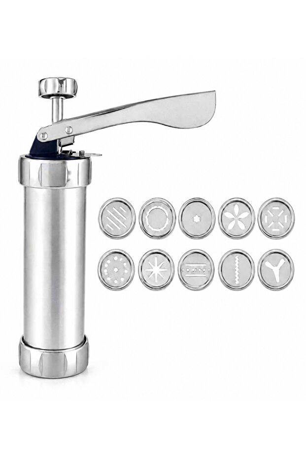 Biscuit Press Gun 10 Pcs Set | Aluminium Cookie Maker With 20 Cookie Shapes | Manual Cookie Press For Biscuits Icing Decorating Baking