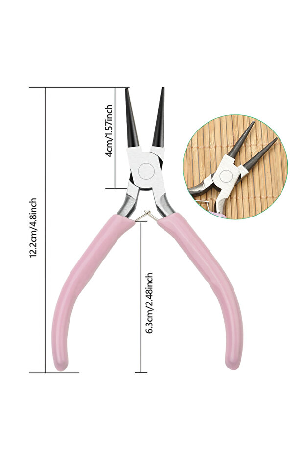 G 5 In Portable Pink Metal Mini Diagonal Pliers Sets Round Bent Needle Nose Cutter Handcraft Beading