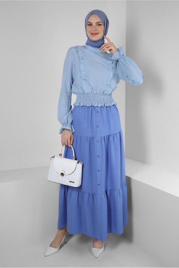 BUTTON DETAILED FLUFFY SKIRT 60423