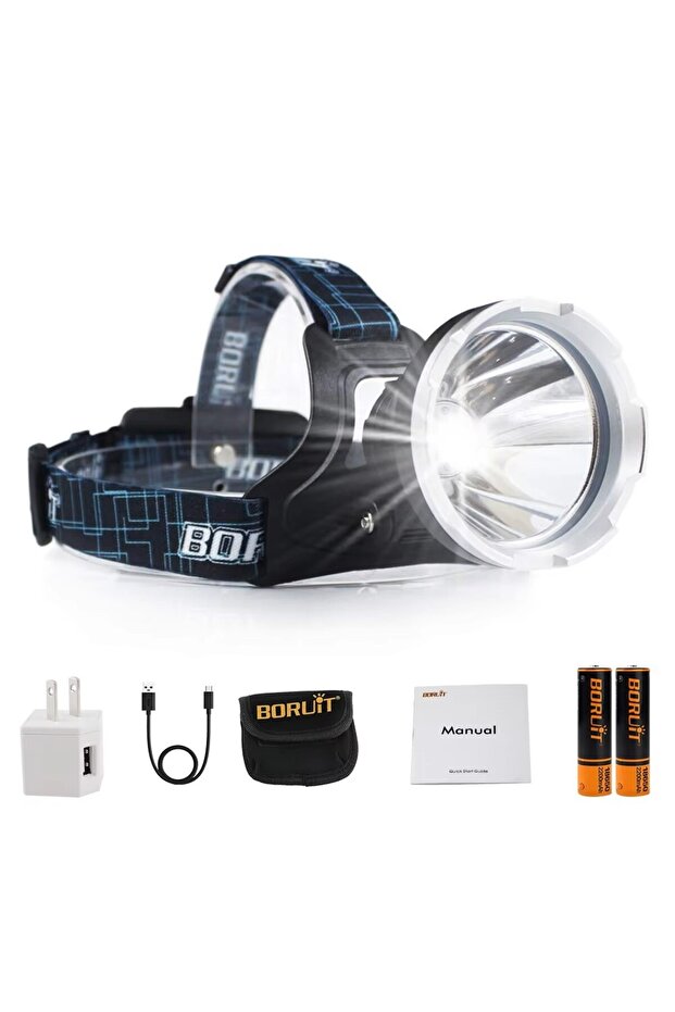 مصباح أمامي قوي بتقنية LED من نوع B10-2 BORUiT B10 XM-L2، بقوة إضاءة 3800 لومن، بثلاثة أوضاع إضاءة، قابل لإعادة الشحن ببطارية 18650، مقاوم للماء.
