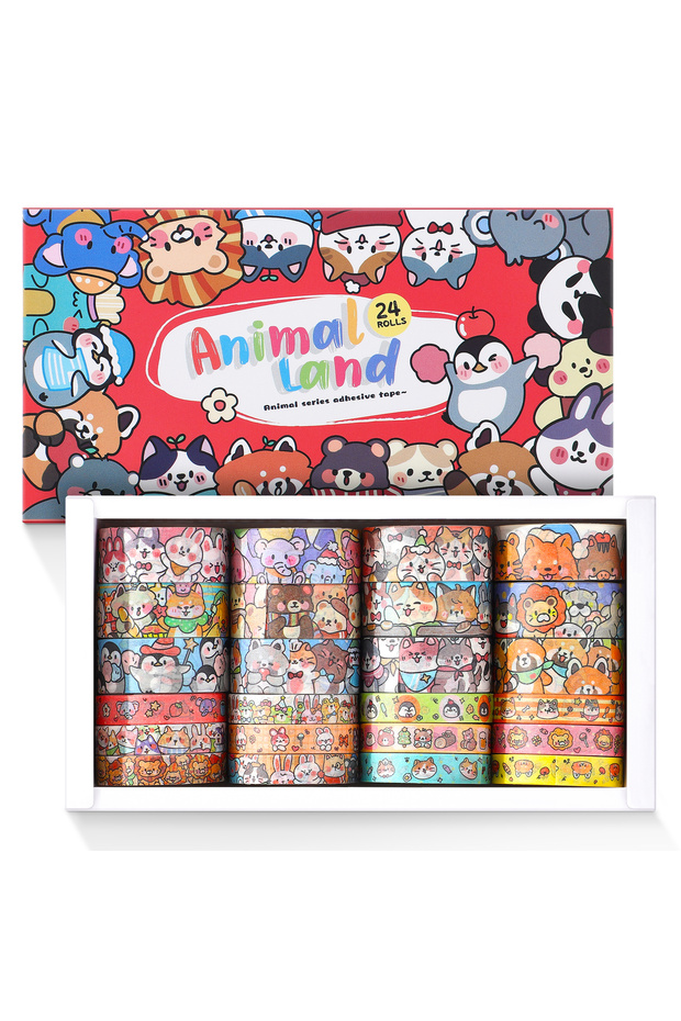 24 Rolls Colorful Cute Cartoon Animal Writable Washi Tape Set, Decorative Tapes for Scrapbooking and