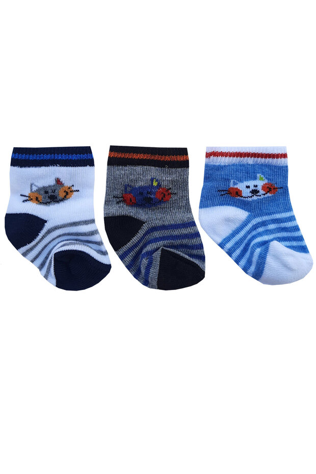 3 Pairs of Newborn Baby Boy Socks with Colorful Patterns