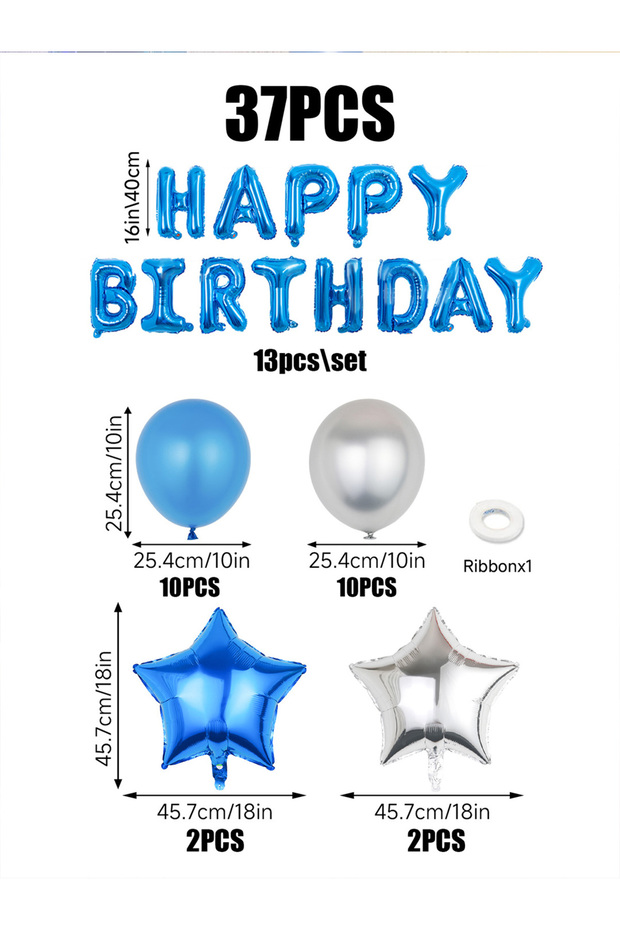 Other 1set Navy Blue Happy Birthday Balloon Set, Blue Silver Star Balloon, Birthday Party, Valentine