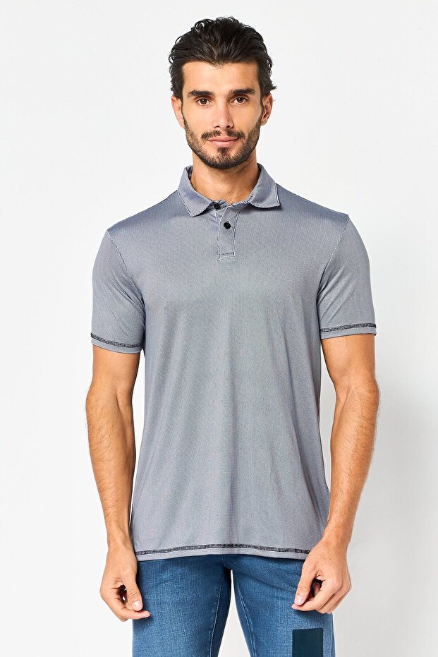 Men Stretch Microdot Print Short Sleeve Polo Shirts, Grey