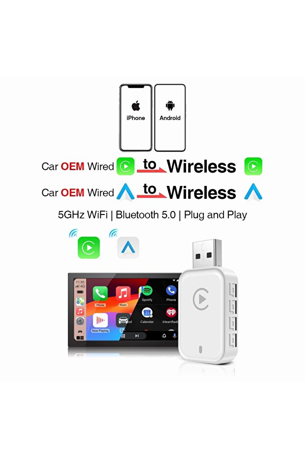 2in1 Carplay Box 2025 New Wireless Android Auto Adapter Wired to Wireless Carplay Smart Box USB Plug