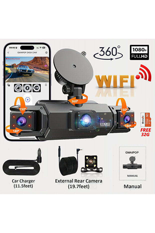 Free 32G Card 4Ch WIFI Dash cam Car 4Ch Dash Cam 360° WIFI Video Recorder Car DVR Recording Camera 1