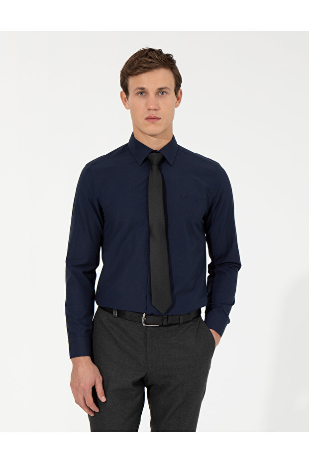 Navy Blue Slim Fit Long Sleeve Classic Shirt 50258981-Vr033