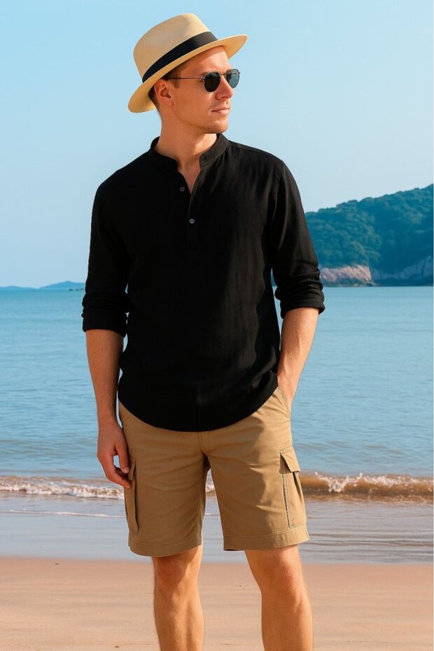 Men's Long Sleeve Judge Collar Buttoned Men's Muslim Shirt