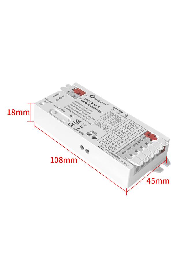 GL-C-201W WiFi&Bluetooth 5 in 1 LED Strip Controller 20A RGBCCT RGBW RGB CCT WWCW Dimmer Work with T