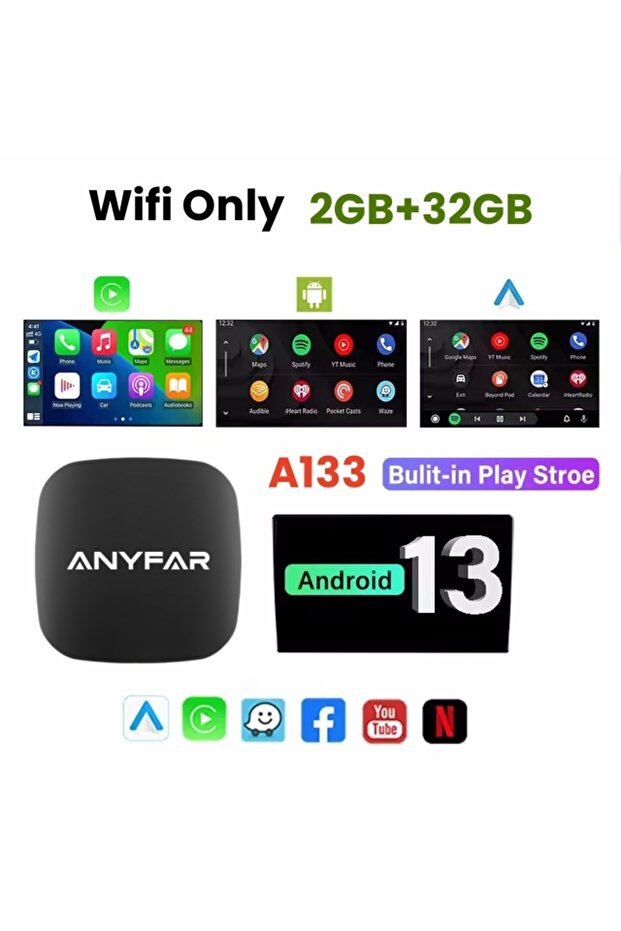 2GB 32GB Android 13 Ai Box Wired to Wireless Carplay Android Auto Adapter WiFi For Youtube Nexflit C