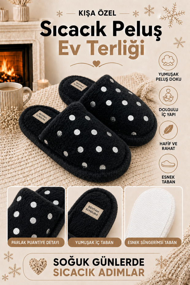 Fluffy Silent Sole Dotted Women's House Slippers Furry Slippers Dowry Bundle