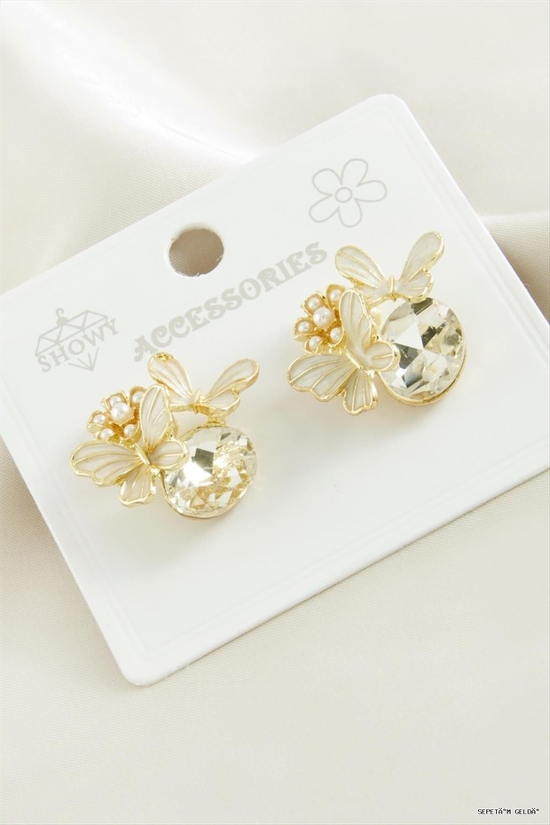 Spt-Gld Pearl Stone Metal (44610) Earrings Yellow