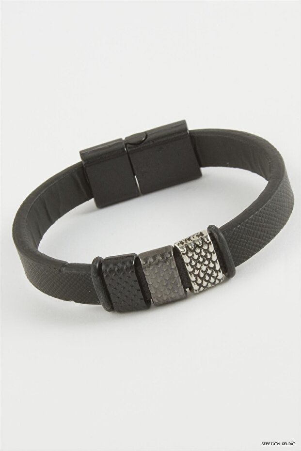 Spt-Gld Dotted Quality Magnet Artificial Leather (42114) Bracelet Black