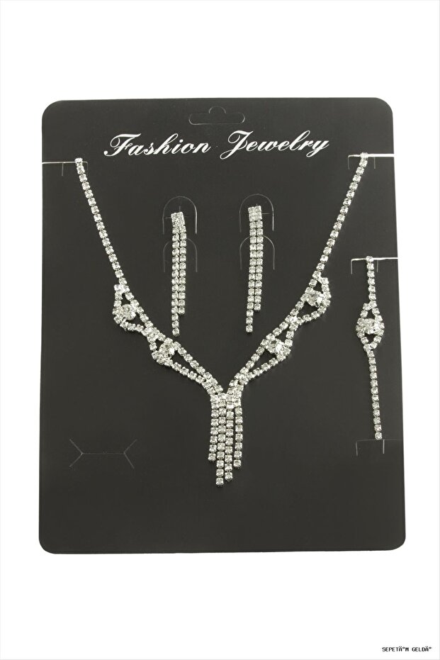 Spt-Gld Dangle Stone Set Necklace (40720) Silver Color