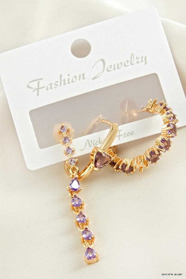 Spt-Gld 3 Pieces Heart Zircon Stone (41938) Earrings Yellow