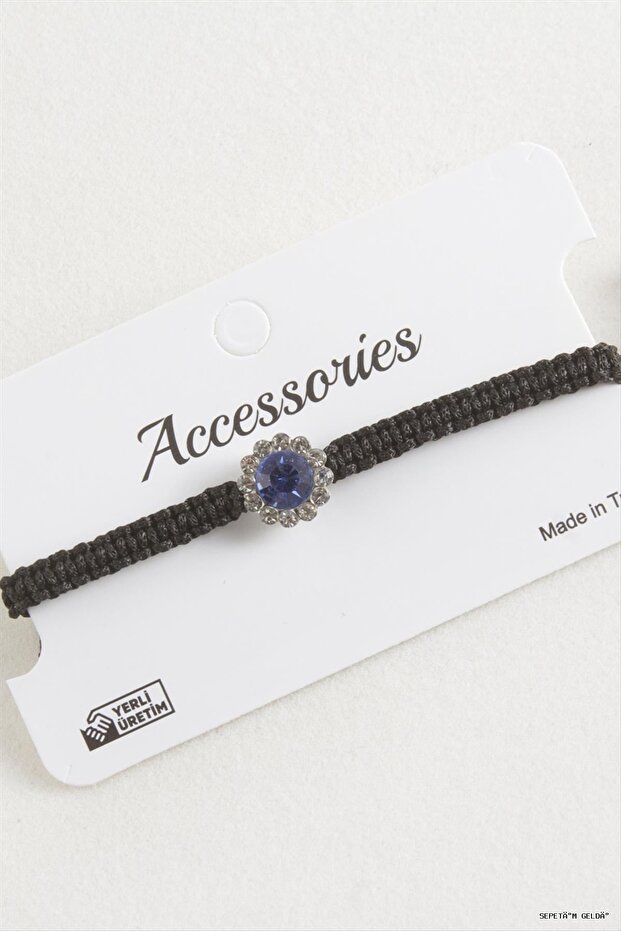 Spt-Gld Flower Stone Macrame Braided Bracelet (41006) Blue