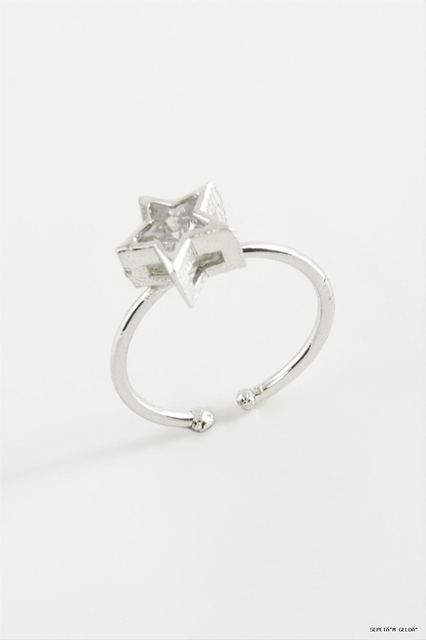 Spt-Gld Rectangular Stone Ring (45152) Silver Color